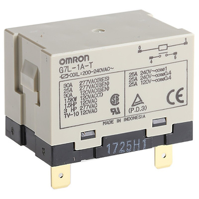 Omron Panel Mount Power Relay, 240V ac Coil, 25A Switching Current, DPST
