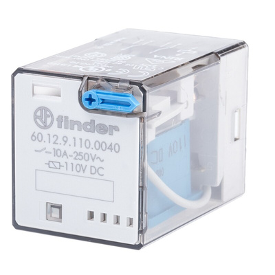 Finder Plug In Power Relay, 110V dc Coil, 10A Switching Current, DPDT