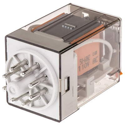 Finder Plug In Power Relay, 110V ac Coil, 10A Switching Current, DPDT