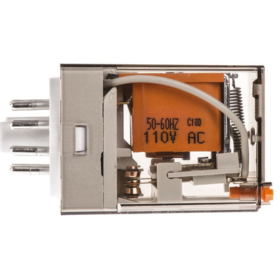 Finder Plug In Power Relay, 110V ac Coil, 10A Switching Current, DPDT