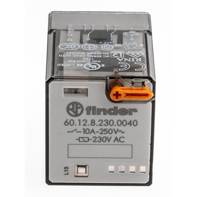 Finder Plug In Power Relay, 230V ac Coil, 10A Switching Current, DPDT