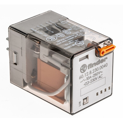 Finder Plug In Power Relay, 230V ac Coil, 10A Switching Current, DPDT