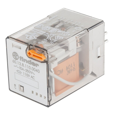 Finder Plug In Power Relay, 110V ac Coil, 10A Switching Current, 3PDT