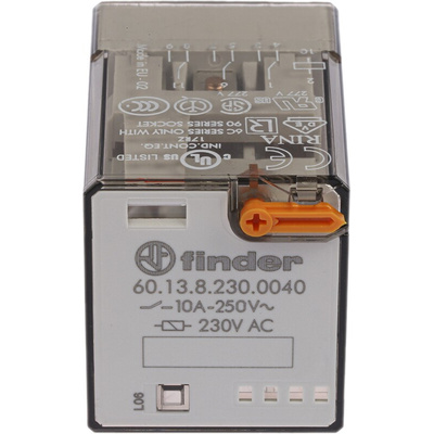 Finder Plug In Power Relay, 230V ac Coil, 10A Switching Current, 3PDT