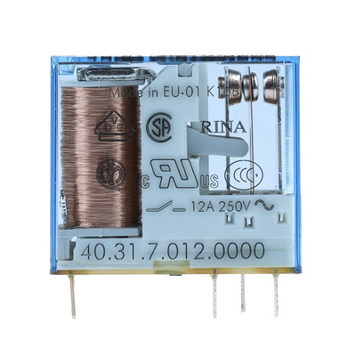 Finder PCB Mount Power Relay, 12V dc Coil, 10A Switching Current, SPDT