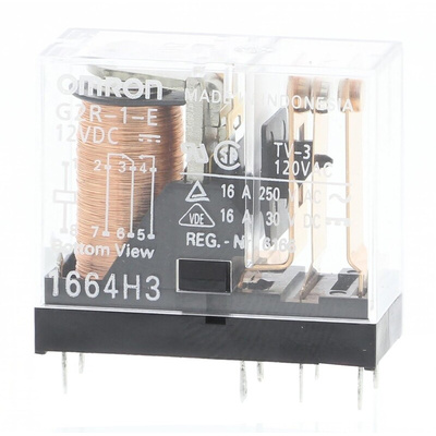 Omron PCB Mount Power Relay, 12V dc Coil, 16A Switching Current, SPDT