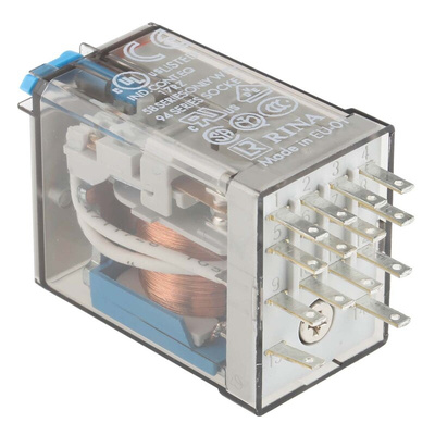 Finder Plug In Power Relay, 12V dc Coil, 7A Switching Current, 4PDT