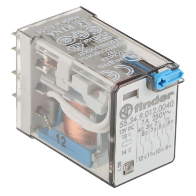 Finder Plug In Power Relay, 12V dc Coil, 7A Switching Current, 4PDT