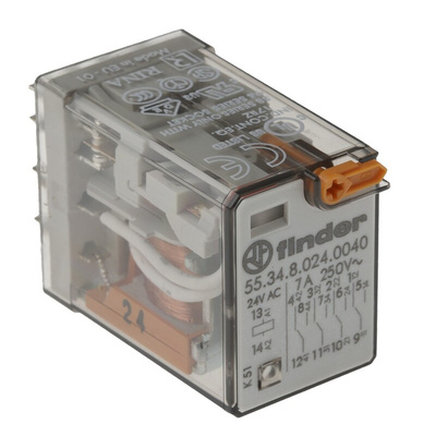 Finder Plug In Power Relay, 24V ac Coil, 7A Switching Current, 4PDT
