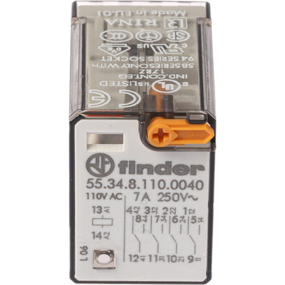 Finder Plug In Power Relay, 110V ac Coil, 7A Switching Current, 4PDT