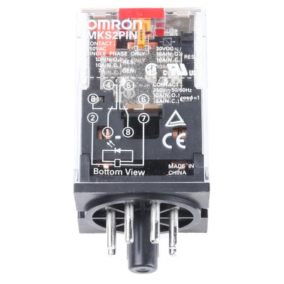 Omron Plug In Power Relay, 230V ac Coil, 10A Switching Current, DPDT