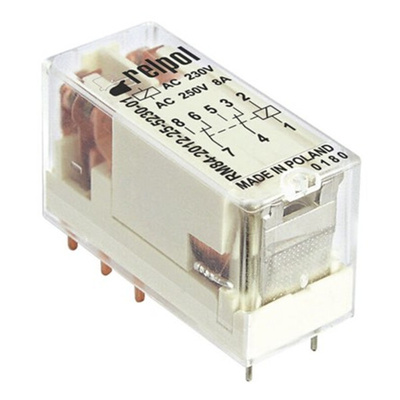 Relpol PCB Mount Power Relay, 24V dc Coil, 8A Switching Current, DPDT