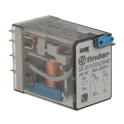 Finder Plug In Power Relay, 24V dc Coil, 10A Switching Current, DPDT