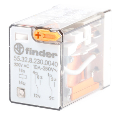 Finder Plug In Power Relay, 230V ac Coil, 10A Switching Current, DPDT