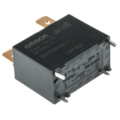 Omron Plug In Power Relay, 12V dc Coil, 20A Switching Current, SPST