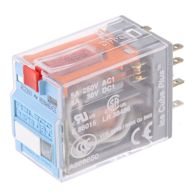 Releco Plug In Latching Power Relay, 230V ac Coil, 5A Switching Current, DPDT