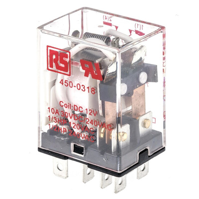 RS PRO Plug In Power Relay, 12V dc Coil, 10A Switching Current, DPDT