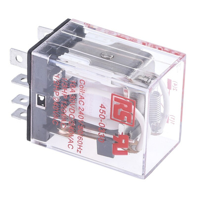RS PRO Plug In Power Relay, 240V ac Coil, 10A Switching Current, DPDT