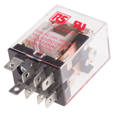 RS PRO Plug In Power Relay, 24V ac Coil, 10A Switching Current, DPDT