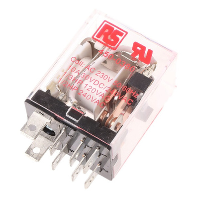 RS PRO Plug In Power Relay, 230V ac Coil, 10A Switching Current, DPDT