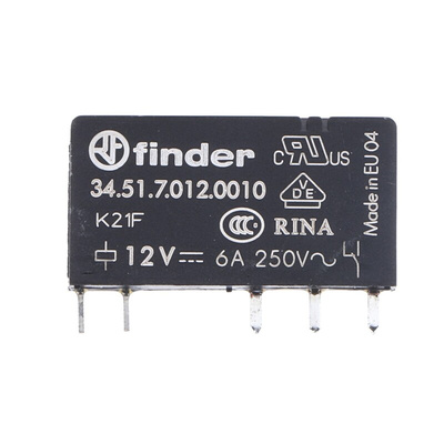 Finder PCB Mount Power Relay, 12V dc Coil, 6A Switching Current, SPDT