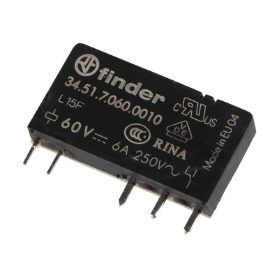 Finder PCB Mount Power Relay, 60V dc Coil, 6A Switching Current, SPDT