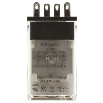 Omron Plug In Power Relay, 24V ac Coil, 5A Switching Current, 4PDT