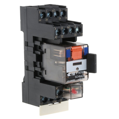TE Connectivity DIN Rail Power Relay, 24V dc Coil, 6A Switching Current, 4PDT