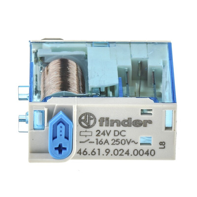 Finder Plug In Power Relay, 24V dc Coil, 16A Switching Current, SPDT