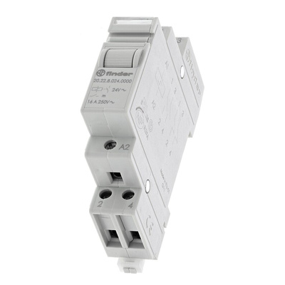 Finder DIN Rail Latching Power Relay, 24V ac Coil, 16A Switching Current, DPST
