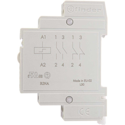 Finder DIN Rail Latching Power Relay, 230V ac Coil, 16A Switching Current, DPST