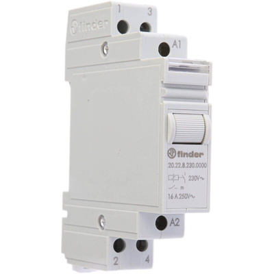 Finder DIN Rail Latching Power Relay, 230V ac Coil, 16A Switching Current, DPST