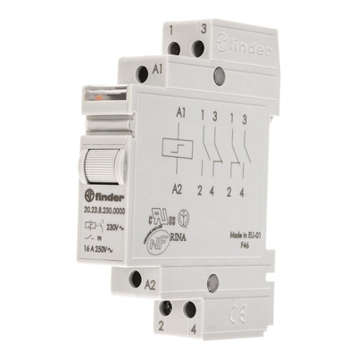 Finder DIN Rail Latching Power Relay, 230V ac Coil, 16A Switching Current, SP-NC, SP-NO