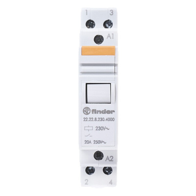 Finder DIN Rail Power Relay, 230V ac Coil, 20A Switching Current, DPST