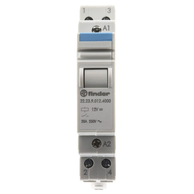 Finder DIN Rail Power Relay, 12V dc Coil, 20A Switching Current, SPST-NC, SPST-NO