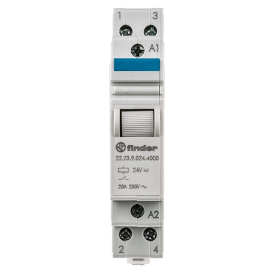Finder DIN Rail Power Relay, 24V dc Coil, 20A Switching Current, SPST-NC, SPST-NO