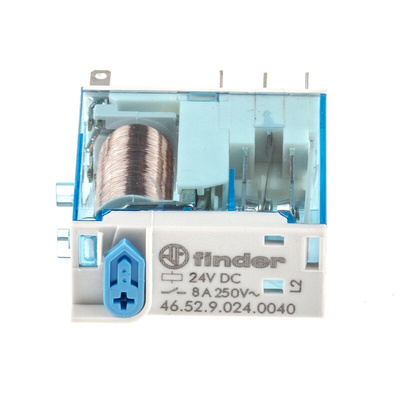 Finder Plug In Power Relay, 24V dc Coil, 8A Switching Current, DPDT