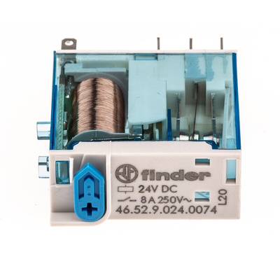 Finder Plug In Power Relay, 24V dc Coil, 8A Switching Current, DPDT
