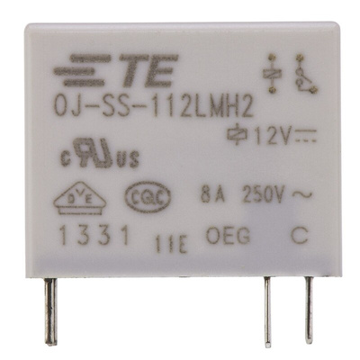 TE Connectivity PCB Mount Power Relay, 12V dc Coil, 8A Switching Current, SPST