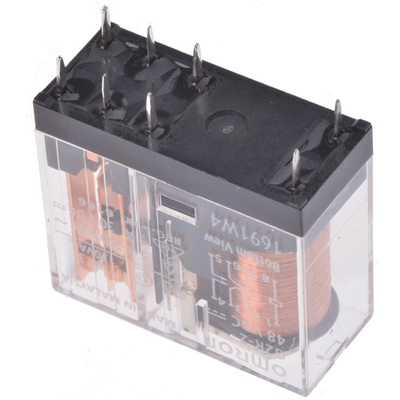 Omron PCB Mount Power Relay, 48V dc Coil, 5A Switching Current, DPDT