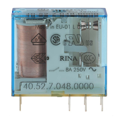 Finder PCB Mount Power Relay, 48V dc Coil, 8A Switching Current, DPDT