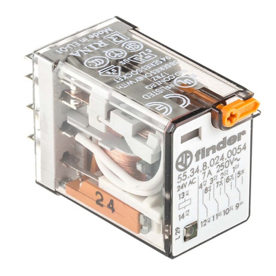 Finder Plug In Power Relay, 24V ac Coil, 7A Switching Current, 4PDT