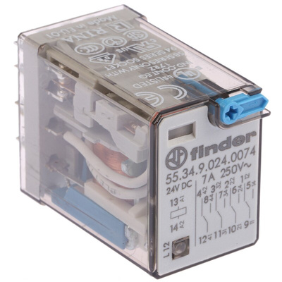 Finder Plug In Power Relay, 24V dc Coil, 7A Switching Current, 4PDT