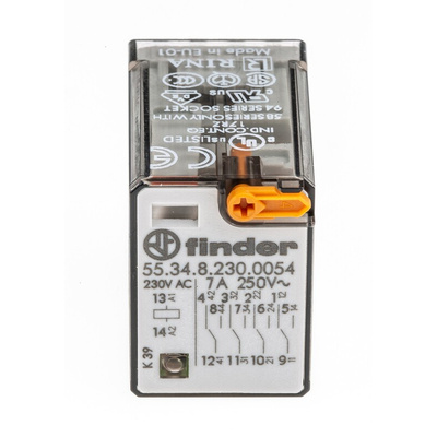 Finder Plug In Power Relay, 230V ac Coil, 7A Switching Current, 4PDT