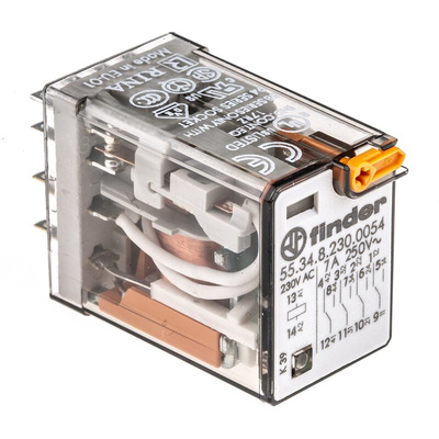 Finder Plug In Power Relay, 230V ac Coil, 7A Switching Current, 4PDT