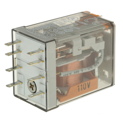 Finder Plug In Power Relay, 110V ac Coil, 10A Switching Current, DPDT