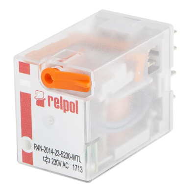 Relpol Plug In Power Relay, 230V ac Coil, 6A Switching Current, 4PDT