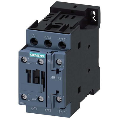 Siemens Contactor, 24 V dc Coil, 3-Pole, 12 A, 5.5 kW, 1NO + 1NC