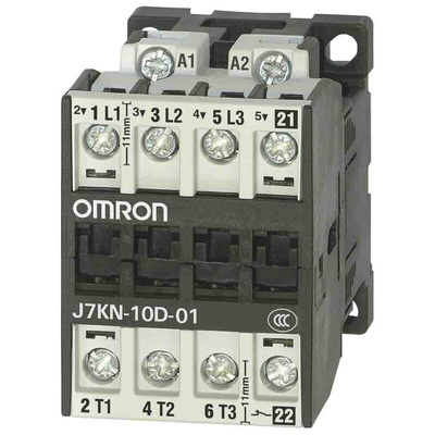 Omron Contactor, 110 VAC Coil, 3-Pole, 10 A, 4 kW, 1NC + 3NO