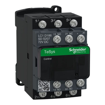 Schneider Electric LC1D Series Contactor, 72 V dc V dc Coil, 3-Pole, 18 A, 7.5 kW, 1 NO + 1 NC